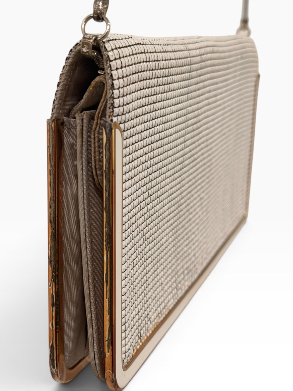 Vintage Glomesh White Tiles Silver Mesh Convertible Clutch / Shoulder Bag - Picture 3 of 13